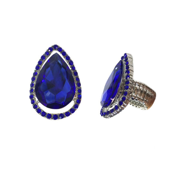 Royal Blue Teardrop Stretch Ring in Silver Setting ( 22 RRY )