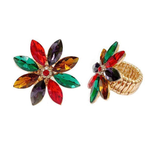 GOLD FLORAL STRETCH RING MULTI COLOR STONES ( 269 GMU ) - Ohmyjewelry.com