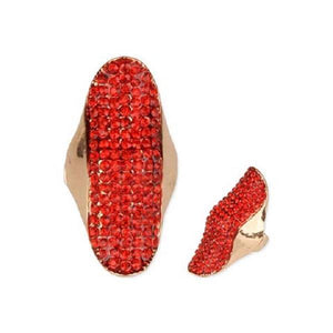 Red Rhinestone and Gold Accent Stretch Ring - Ohmyjewelry.com