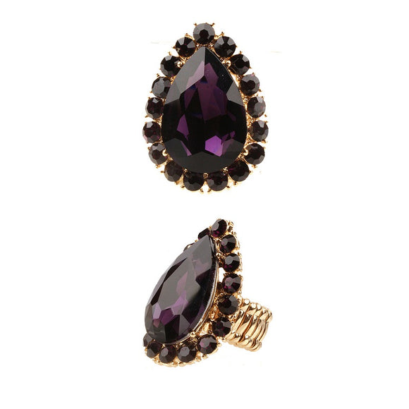 Purple Teardrop Stretch Ring in Gold Setting ( 39 GPU )