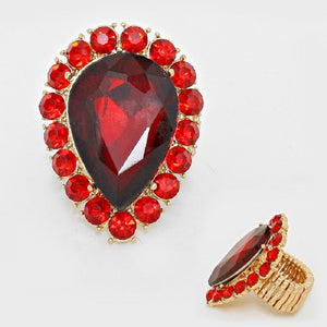Red Teardrop Stretch Ring in Gold Setting ( 39 GRED )
