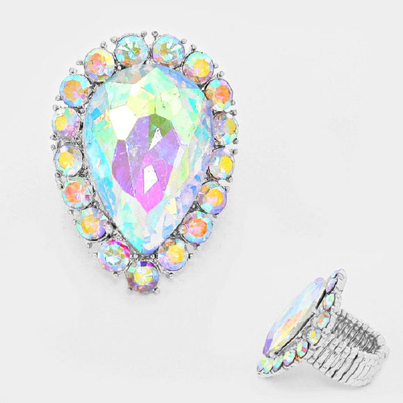AB Teardrop Stretch Ring in Silver Setting ( 39 SAB )
