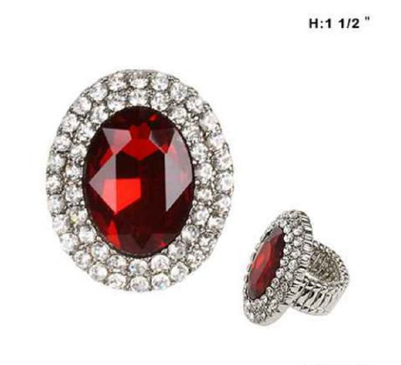 Red and Clear Oval Stone Stretch Ring ( RQ 49 RRD )