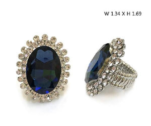 Large Oval Navy Blue Stone and Clear Rhinestone Stretch Ring ( 555 ) - Ohmyjewelry.com