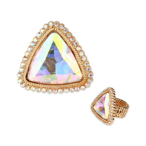 GOLD TRIANGLE STRETCH RING AB STONES ( 55 GAB ) - Ohmyjewelry.com