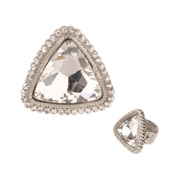 SILVER TRIANGLE STRETCH RING CLEAR STONES ( 55 RCL ) - Ohmyjewelry.com