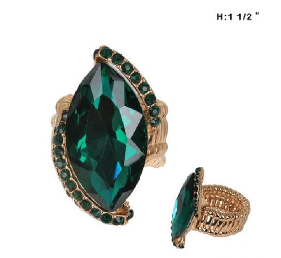 Green Marquise Stretch Ring with Gold Accents ( 62 GGR )