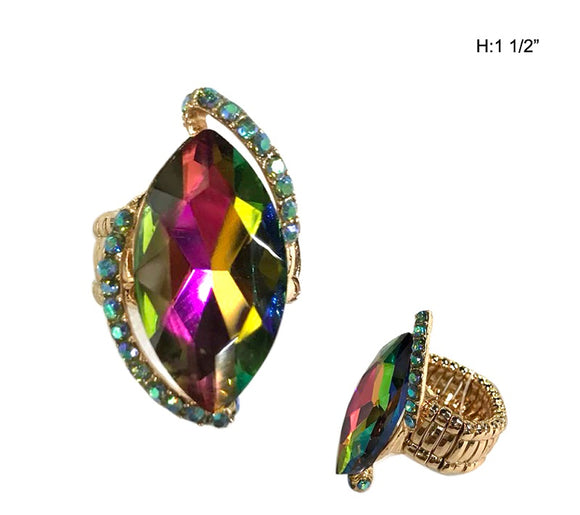 Green AB Marquise Stretch Ring with Gold Accents ( 62 GRB )