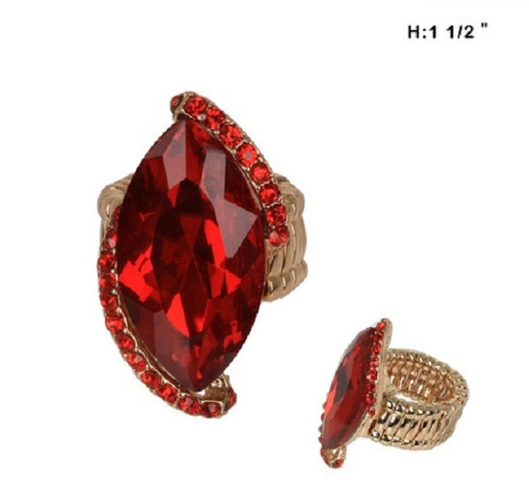 Red Marquise Stretch Ring with Gold Accents ( 62 GRED )