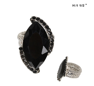Black Marquise Stretch Ring with Silver Accents ( 62 RJT )