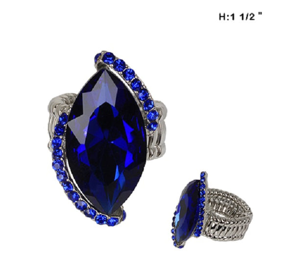 Royal Blue Marquise Stretch Ring with Silver Accents ( 62 RRY )