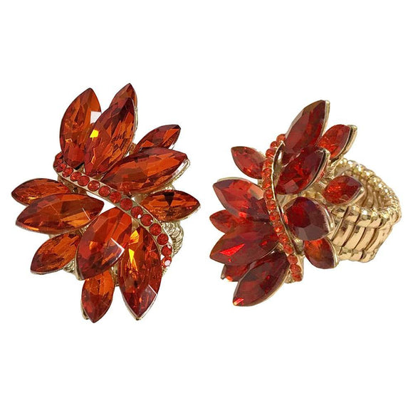 GOLD STRETCH RING WITH ORANGE RHINESTONES ( 70 GOR ) - Ohmyjewelry.com