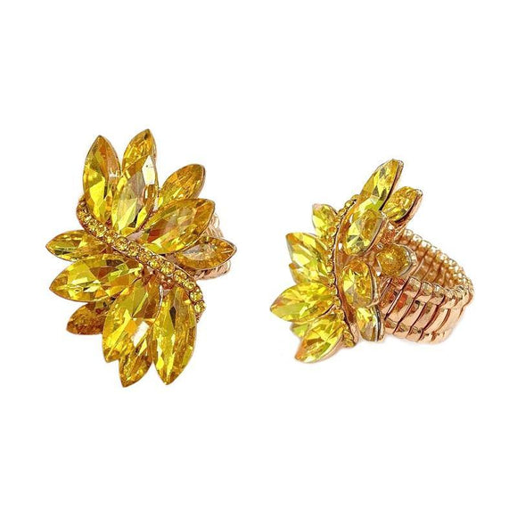 Gold Stretch Ring with Yellow Rhinestones ( 70 GYE ) - Ohmyjewelry.com