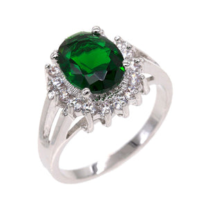 SILVER RING GREEN CLEAR STONE SIZE 10 ( 2036 GR SIZE 10 )