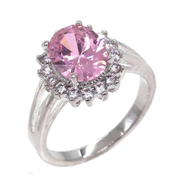 SILVER RING PINK CLEAR STONE SIZE 8 ( 2036 PK SIZE 8 )