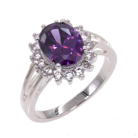 SILVER RING PURPLE CLEAR STONE SIZE 8 ( 2036 PP SIZE 8 )