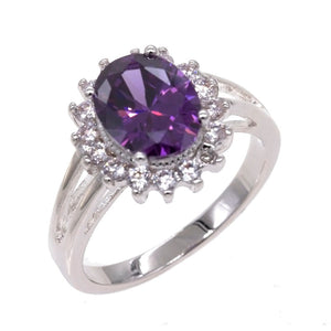 SILVER RING PURPLE CLEAR STONE SIZE 10 ( 2036 PP SIZE 10 )