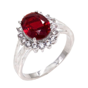 SILVER RING RED CLEAR STONE SIZE 10 ( 2036 RD SIZE 10 )