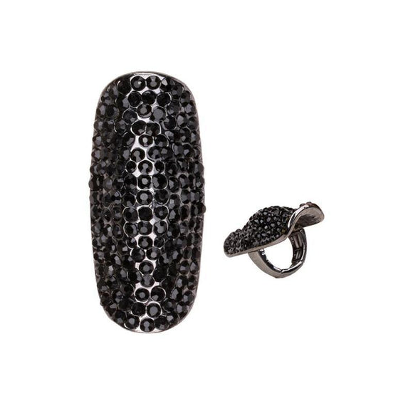 Hematite Stretch Ring with Black Rhinestones ( 150 ) - Ohmyjewelry.com