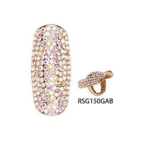 AB Rhinestone Stretch Ring with Gold Accents ( 150 GAB ) - Ohmyjewelry.com
