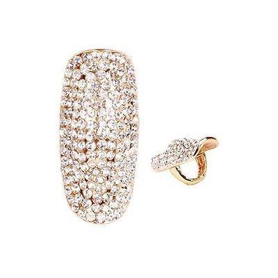 Clear Rhinestone Stretch Ring with Gold Accents ( 150 GCL ) - Ohmyjewelry.com