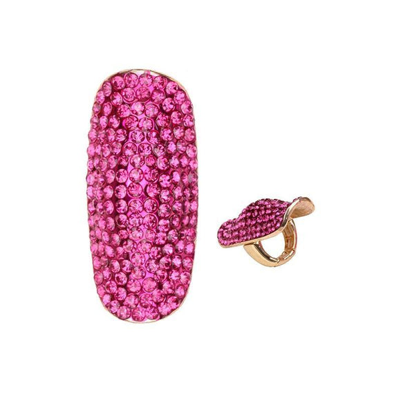 FUCHSIA PINK Rhinestone Stretch Ring with Gold Accents ( 150 GFU ) - Ohmyjewelry.com