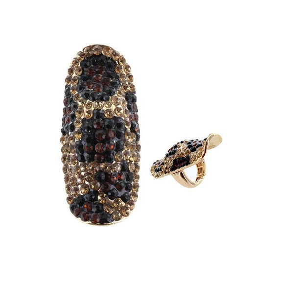 Brown Animal Print Rhinestone Stretch Ring with Gold Accents ( 150 GGB ) - Ohmyjewelry.com