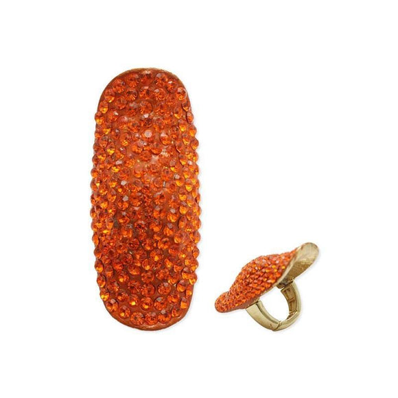 Orange Rhinestone Stretch Ring with Gold Accents ( 150 GOR ) - Ohmyjewelry.com