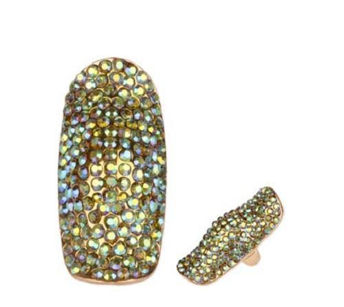 Green AB Rhinestone Stretch Ring with Gold Accents ( 150 GRB ) - Ohmyjewelry.com