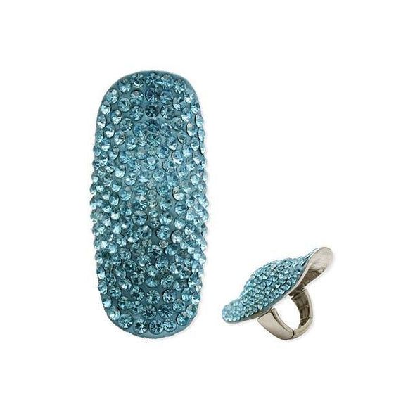 Aqua Blue Rhinestone Stretch Ring with Silver Accents ( 150 RAQ ) - Ohmyjewelry.com