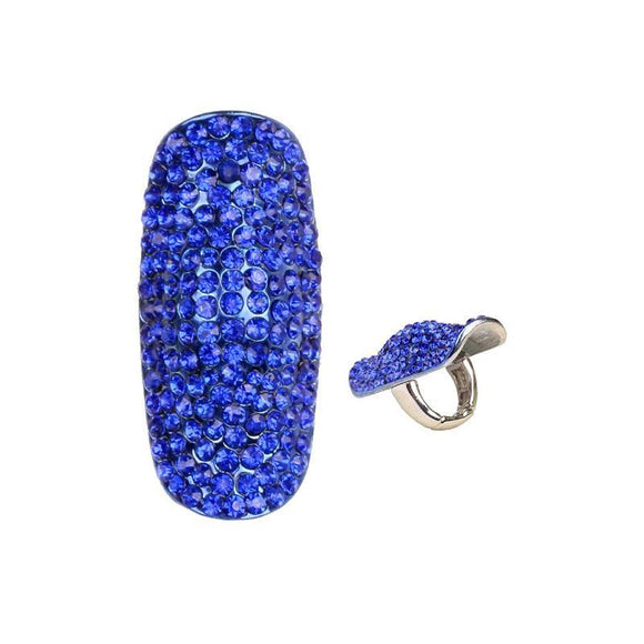 Royal Blue Rhinestone Stretch Ring with Silver Accents ( 150 ) - Ohmyjewelry.com
