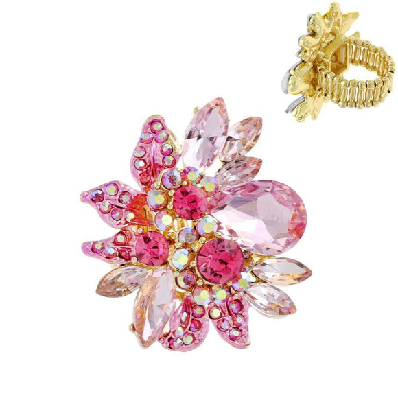 GOLD PINK FLOWER STRETCH RING ( 11212 GPK ) - Ohmyjewelry.com