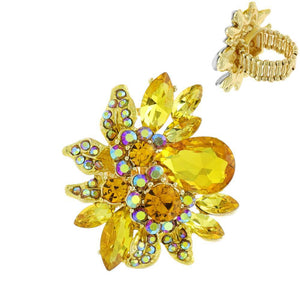 GOLD YELLOW FLOWER STRETCH RING ( 11212 GYE ) - Ohmyjewelry.com