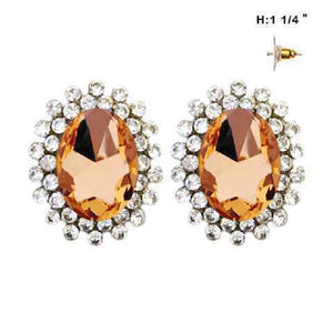 ROSE GOLD EARRINGS CLEAR PEACH STONES ( 246 )