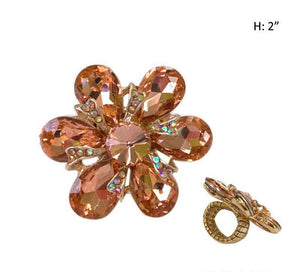 1.75" Gold PEACH Flower Stretch Ring ( 8559 ) - Ohmyjewelry.com