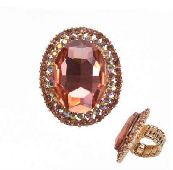 Gold Peach Oval Pave Stone Stretch Ring ( 8067 GPH )