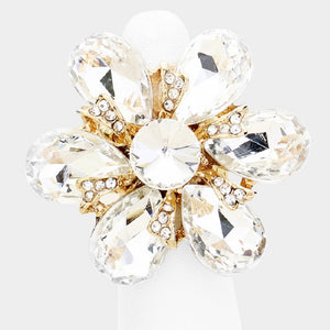 1.75" Gold Clear Flower Stretch Ring ( 8559 GCL )