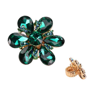 1.75" Gold Green Flower Stretch Ring ( 8559 ) - Ohmyjewelry.com