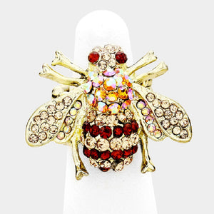 Gold with Brown Rhinestone Bumble Bee Stretch Ring ( 1007 )