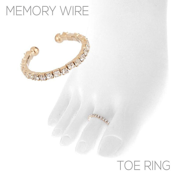 1 Line Gold Clear Rhinestone Memory Wire Toe Ring ( 1446 ) - Ohmyjewelry.com