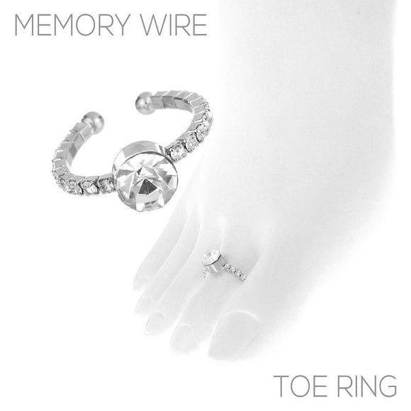 Silver Clear Rhinestone Memory Wire Toe Ring ( 1448 ) - Ohmyjewelry.com
