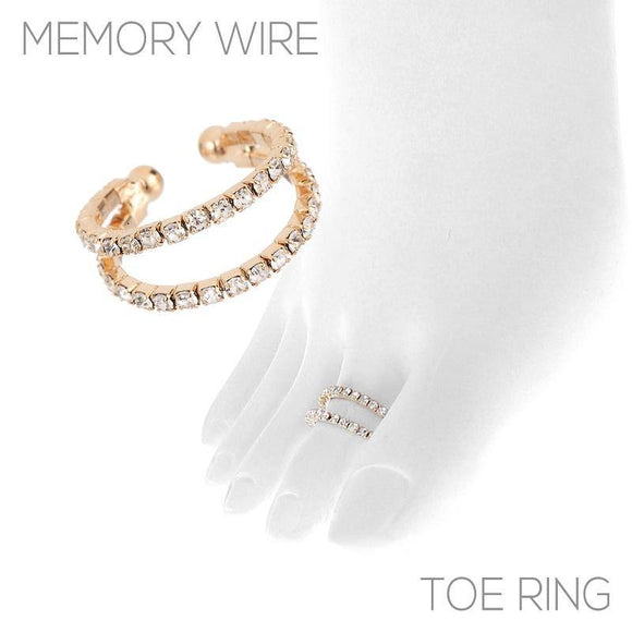 2 Line Gold Clear Rhinestone Memory Wire Toe Ring ( 1451 ) - Ohmyjewelry.com