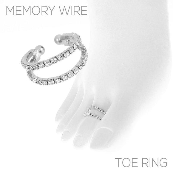 2 Line Silver Clear Rhinestone Memory Wire Toe Ring ( 1451 ) - Ohmyjewelry.com