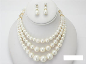 3 LAYER CREAM GOLD PEARL NECKLACE SET ( 14712 )