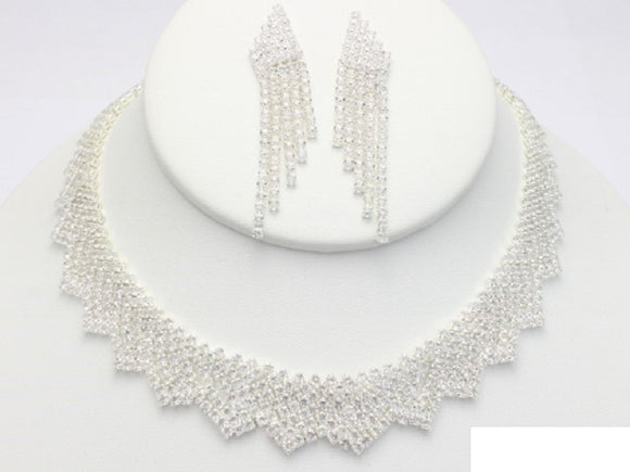 SILVER NECKLACE SET CLEAR STONES ( 18754 S )