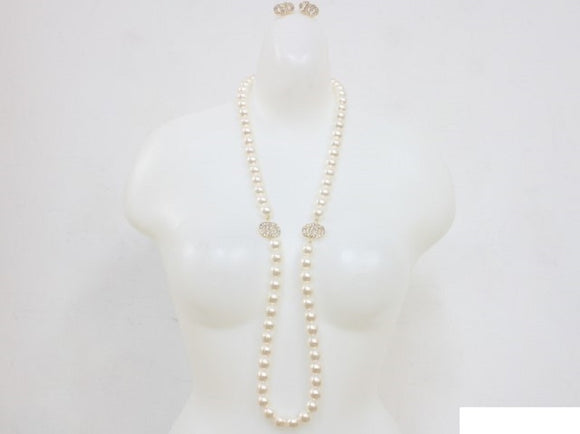 GOLD CREAM PEARL NECKLACE SET ( 19630 GCL )