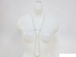 SILVER WHITE PEARL NECKLACE SET ( 19630 SCL )