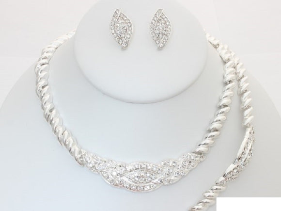 SILVER NECKLACE SET CLEAR STONES ( 19693 S )