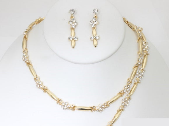 GOLD NECKLACE SET CLEAR STONES ( 19700 G )