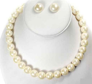 15mm Single Line Pearl Necklace with Stud Earrings ( 3929 GCR )